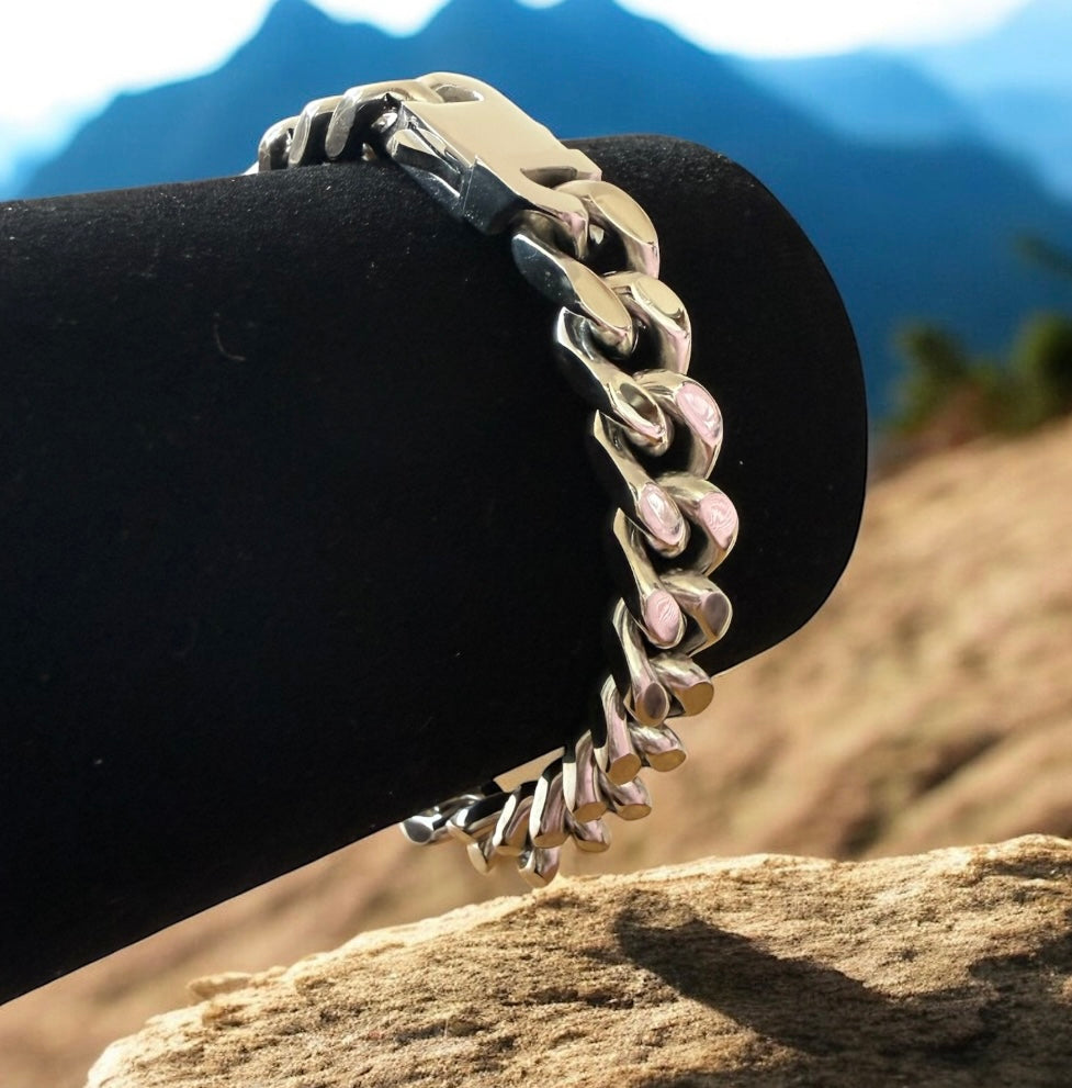 Rossi Aldo Stainless Steel Cuban Life Clasp Bracelet