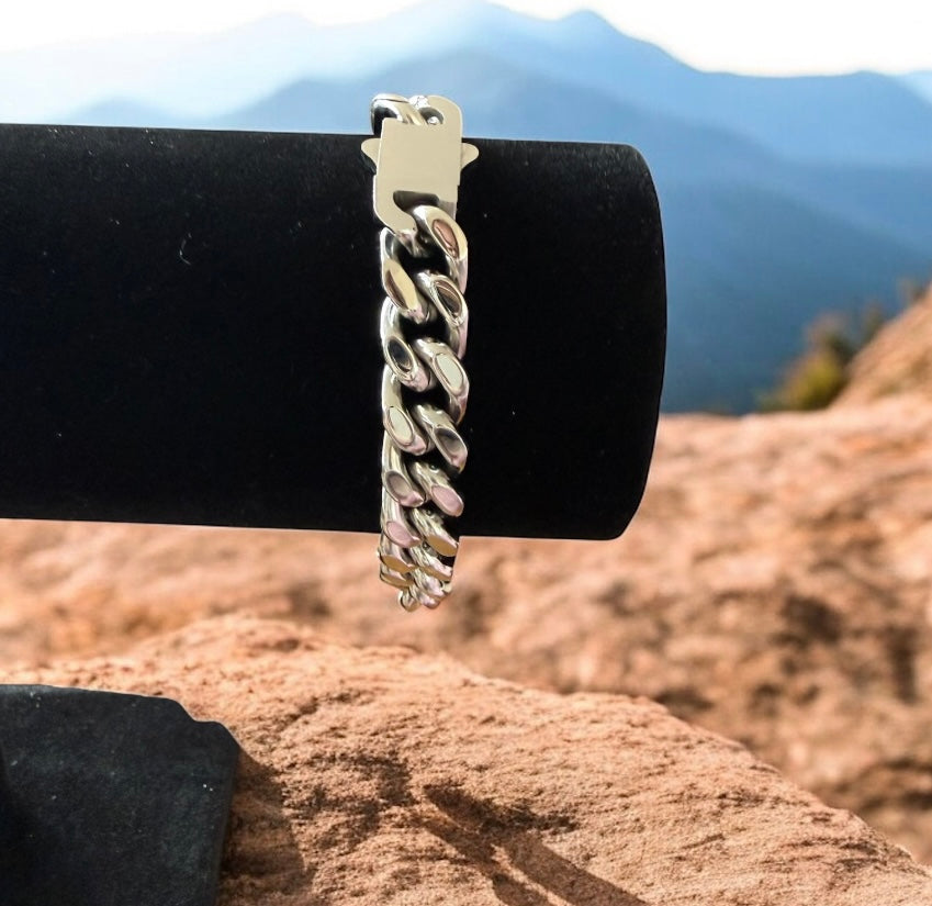 Rossi Aldo Stainless Steel Cuban Life Clasp Bracelet