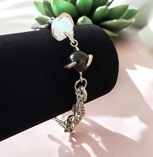 Mickie Wyatt Stainless Steel Glass Cat’s Eyes Chain Bracelet