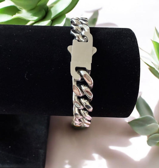 Rossi Aldo Stainless Steel Cuban Life Clasp Bracelet