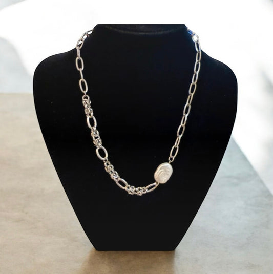 Matti Kai Baroque Freshwater Pearl on Stainless Steel Chain Necklace