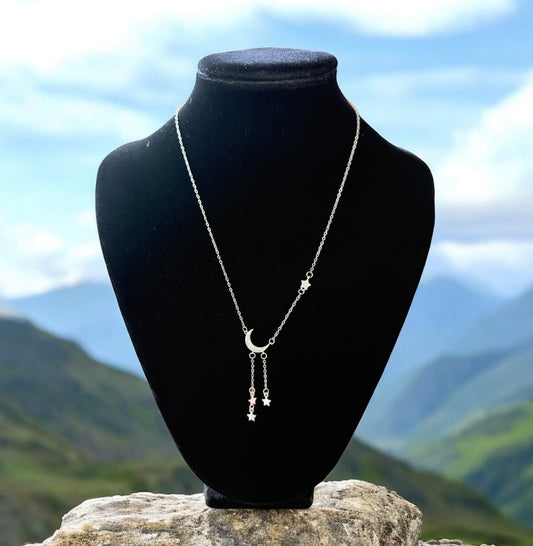 Athena Bella 925 Sterling Silver Moon & Stars Charm Necklace