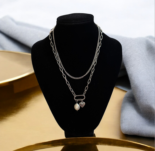 Taylor Morgan Baroque Freshwater Pearl Layered Stainless Steel Carabiner Necklace